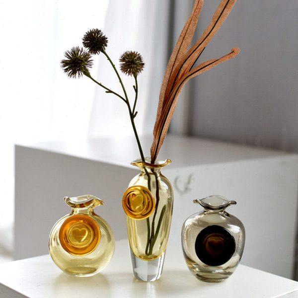 可爱荷叶口迷你彩色玻璃花瓶摆件香薰瓶无火精油瓶台面装饰品礼品