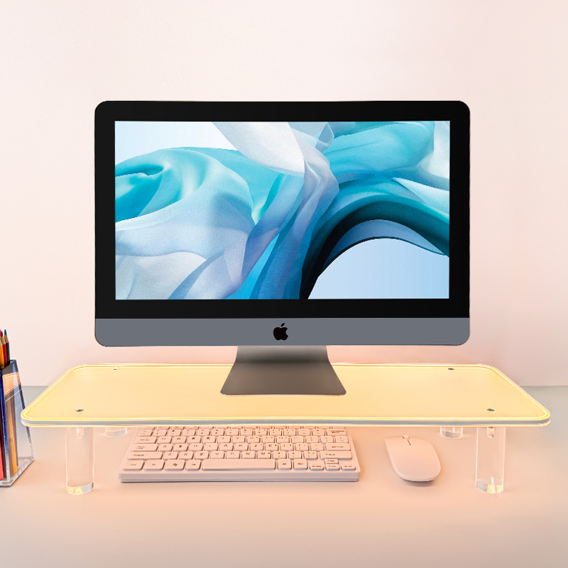 庭海亚克力增高架台式电脑显示器增高架发光电竞桌面整理收纳架