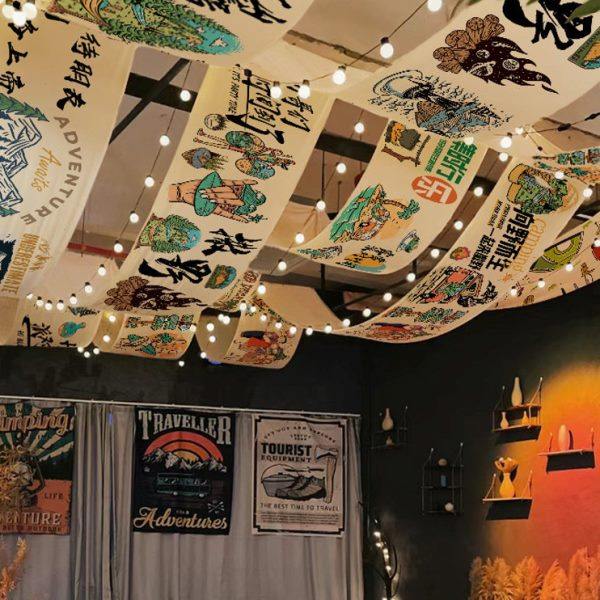 室内露营小酒馆文化背景布网红啤酒烧烤店氛围感布装饰挂布置定制