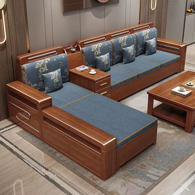 实木沙发胡桃木现代简约经济型加厚冬夏两用客厅储物转角贵妃家具