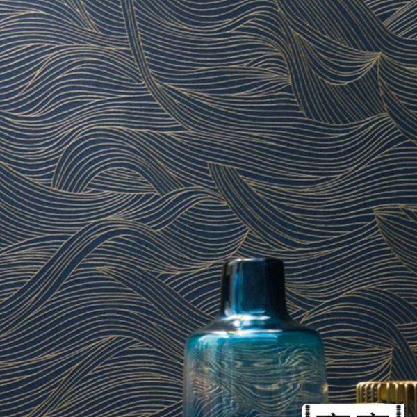 法国进口复古壁纸简约波浪纹理线条背景墙壁布客厅卧室餐厅壁纸