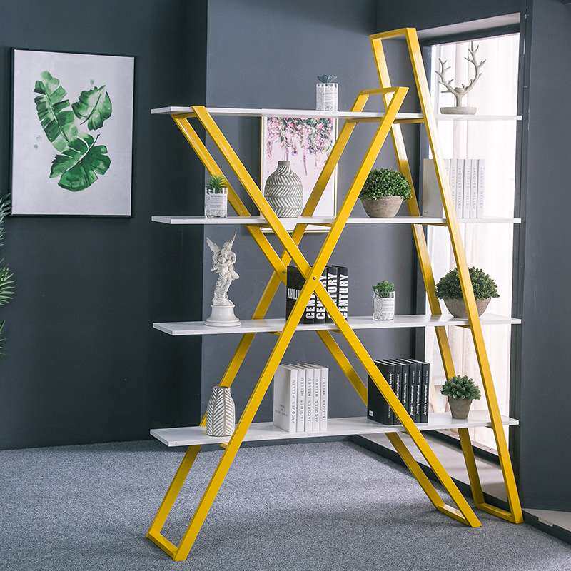 北欧简约隔断铁艺置物架 客厅书房几何落地置物架办公创意展示架