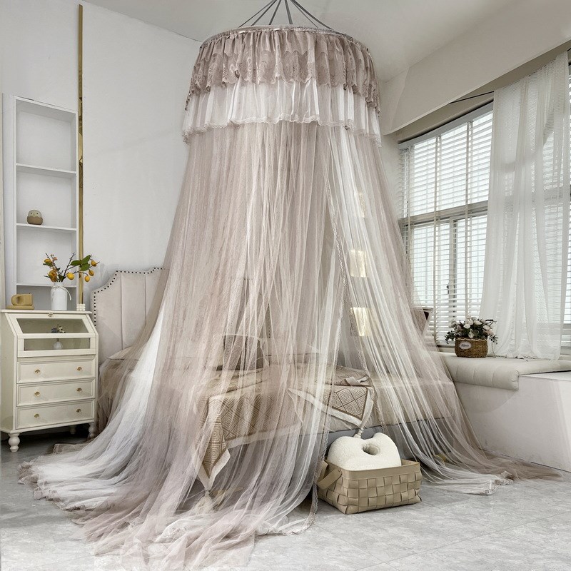 CB#1米直径双层可脱卸蕾丝吊顶圆顶1.2m1.8m2m2.2m床用家用蚊帐床