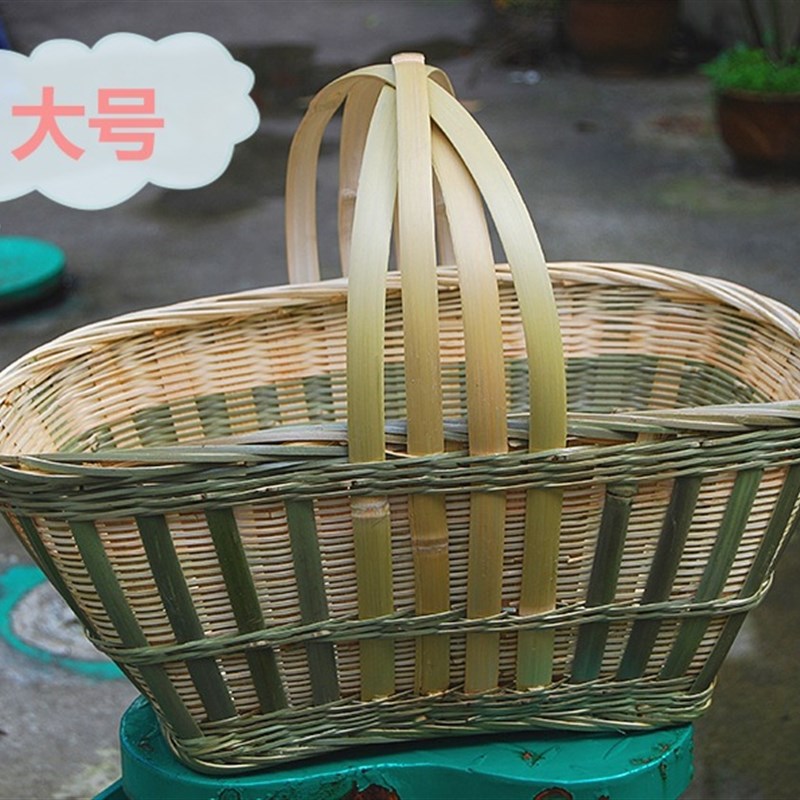 野餐篮子竹编织 手提菜篮 竹篮子鸡蛋篮 水果收纳竹筐竹编 竹新品
