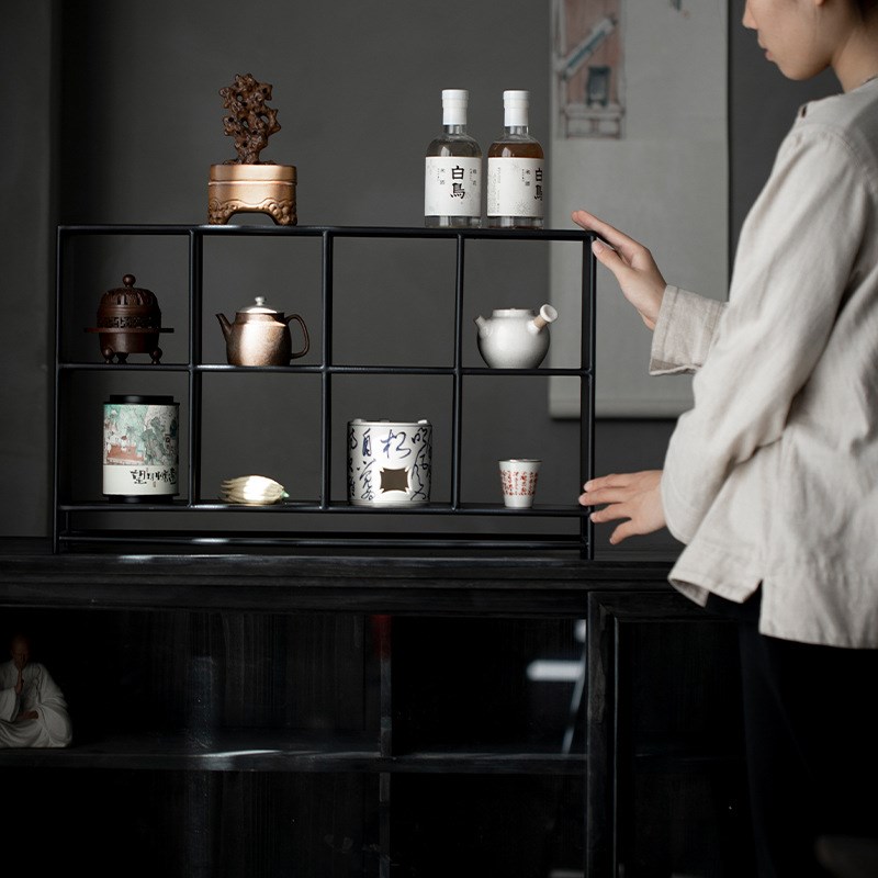 大岸堂 铁艺茶棚架子茶具架桌上收纳置物架小博古架多宝阁展示架