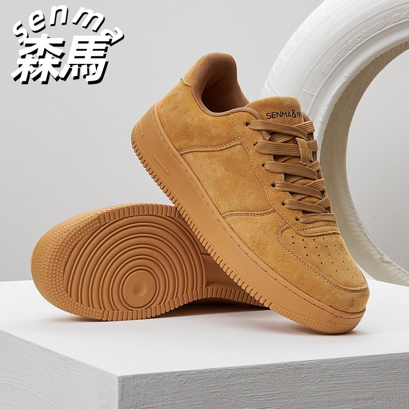 SENMA/森马磨纱皮滑板鞋男厚底空军一号情侣鞋百搭运动鞋男潮鞋