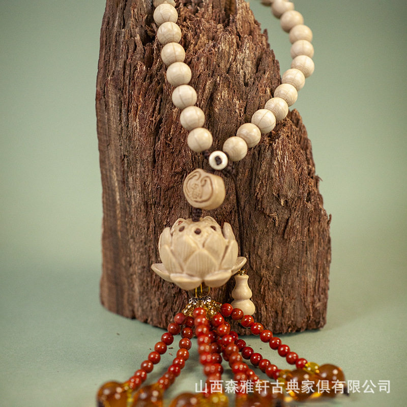 五台山六道木带籽莲花雕刻挂饰车挂件饰品