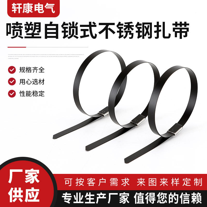 喷塑304不锈钢扎带金属扎带桥架束线带标牌电缆扎丝船用自锁扎带