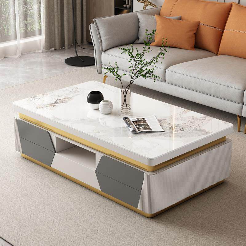 轻奢升降茶几电视柜组合家用高端现代客厅大户型多功能岩板茶几桌