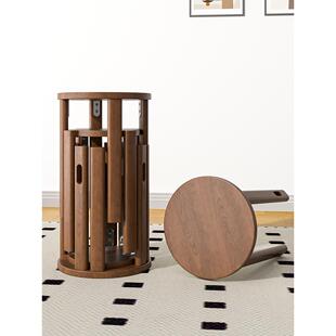 实木圆凳子茶几家用可叠放凳现代吃饭登子餐桌凳原木新中式叠叠乐