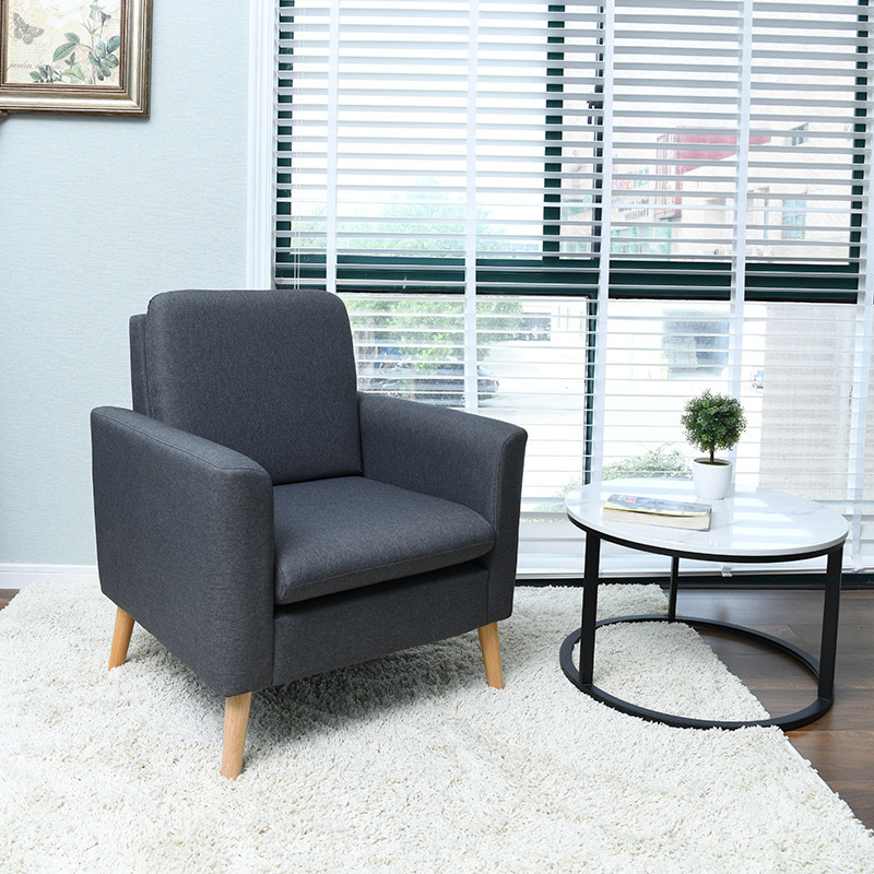 北欧单人沙发椅懒人沙发现代简约实木卧室阳台休闲椅美式布艺靠背