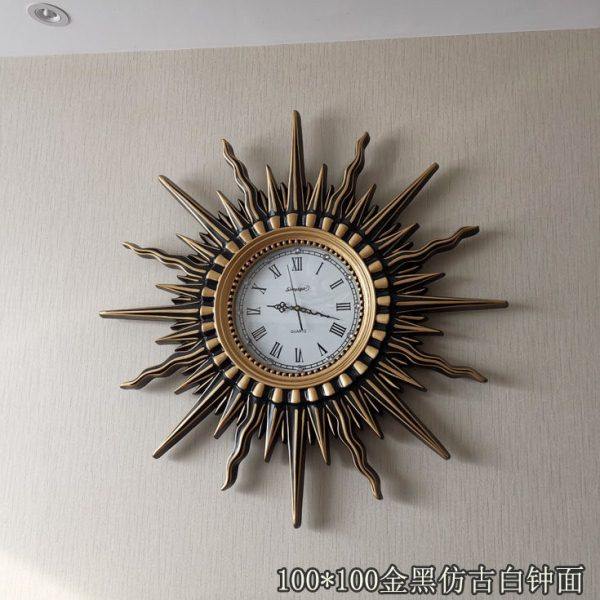 特大号简欧式复古钟表酒店太阳挂钟客厅装饰壁钟宾馆钟静音石英钟