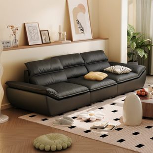 品洛大帆船沙发可移动高靠背超宽坐深客厅直排黑色科技硅胶皮沙发