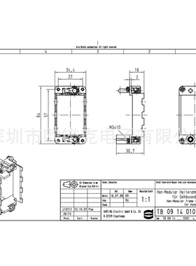 HARTING浩亭 工业用连接器Han 附件 框架 09140100301