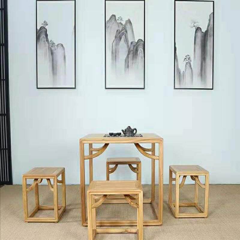 新中式老榆木免漆烫蜡打洼桌茶桌餐桌办公桌写字桌酒店实木家具