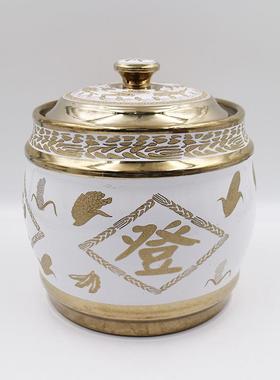 圆形陶瓷米缸米桶储米箱防潮储罐五谷丰收圆肚形缸20斤带盖储物罐