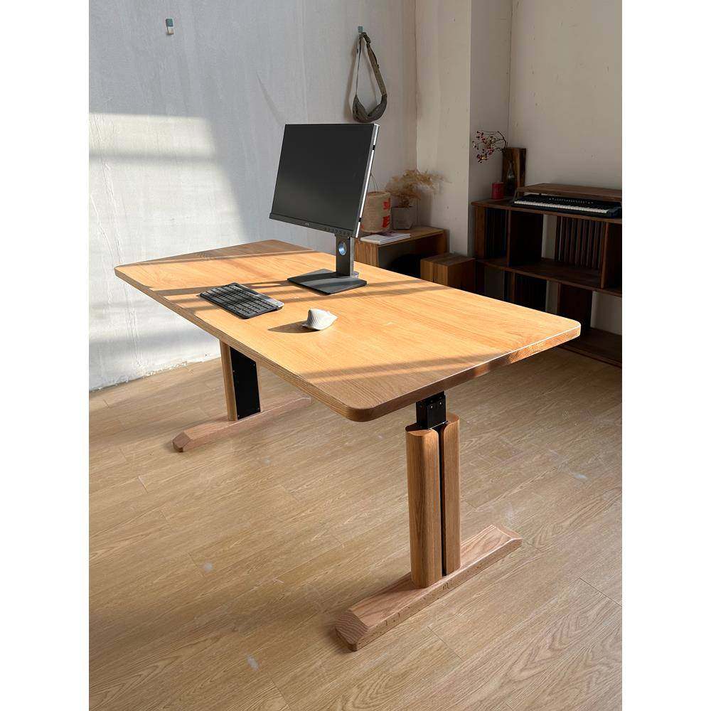 4I实木电动升降桌工作台橡木双人书桌学习桌电脑桌桌腿桌