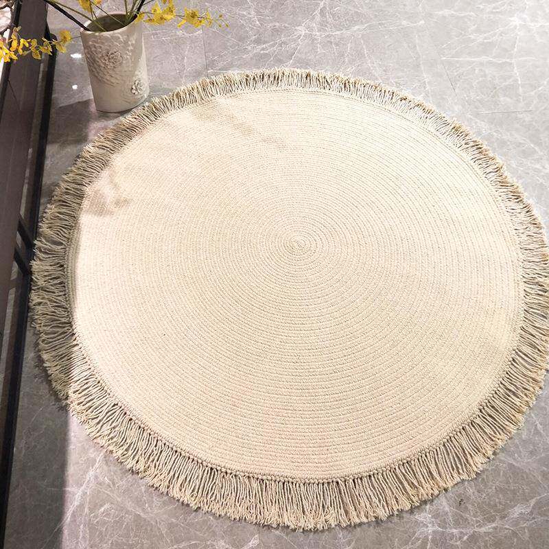 手工编织羊毛地毯客厅卧室带穗北欧简约书房阳台圆形编织地垫家用