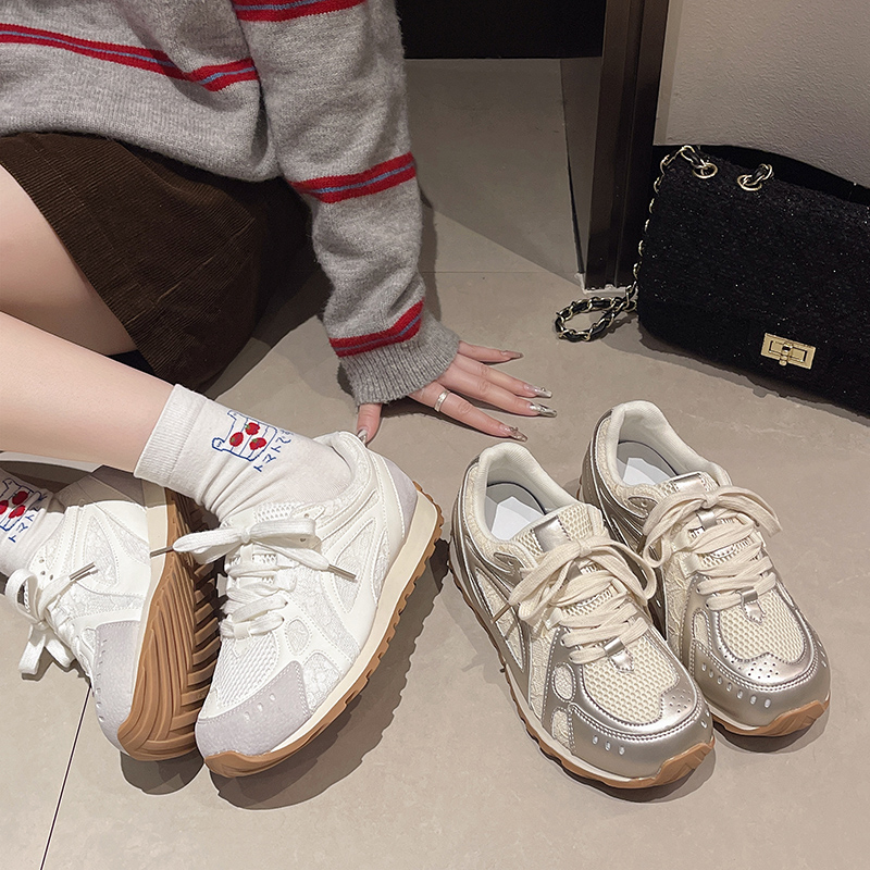 厚底蕾丝德训鞋网面透气阿甘鞋女