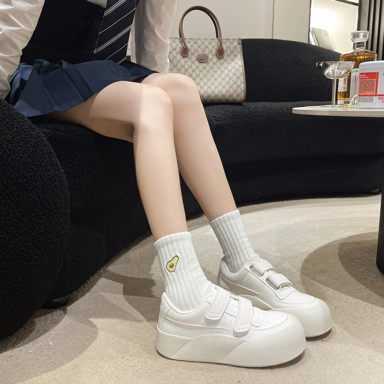 厚底增高魔术贴奶呼呼云朵小白鞋