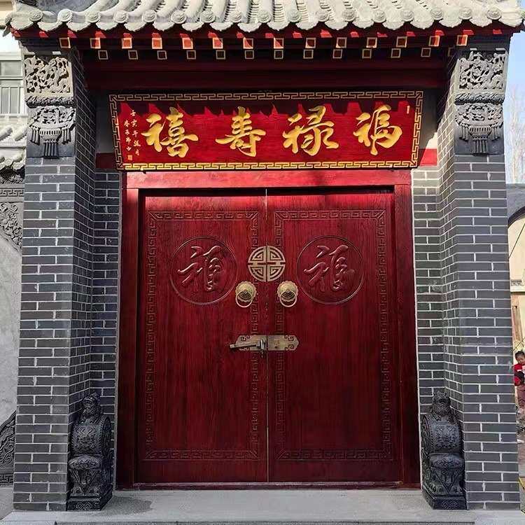 中式仿古老榆木大门庭院别墅自建房进户双开门实木多款老式大门