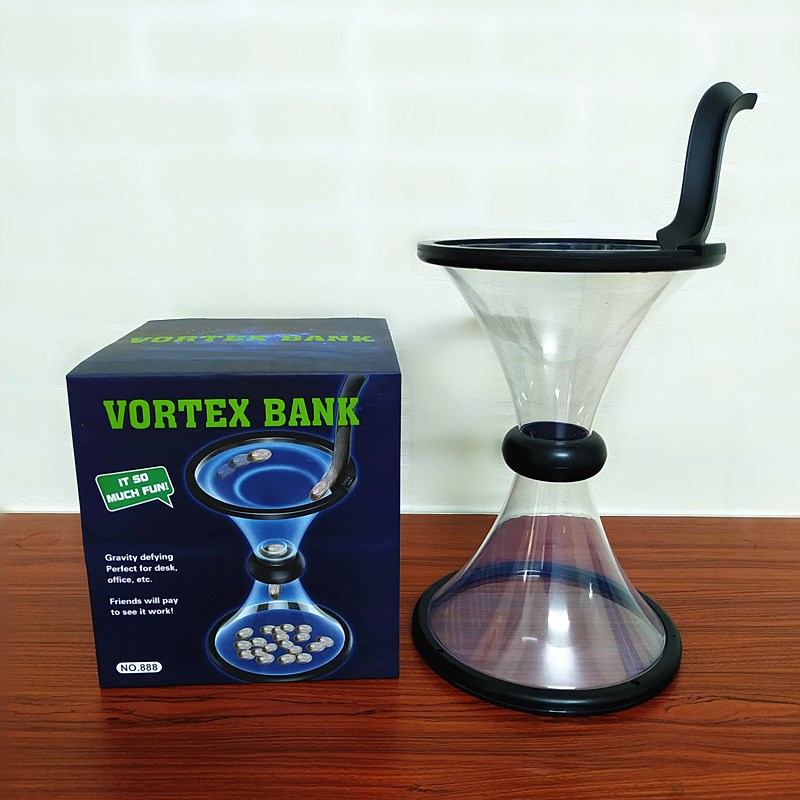 重力旋转旋风存钱罐 解压漩涡漏斗透明转圈硬币虹吸式收纳储钱桶