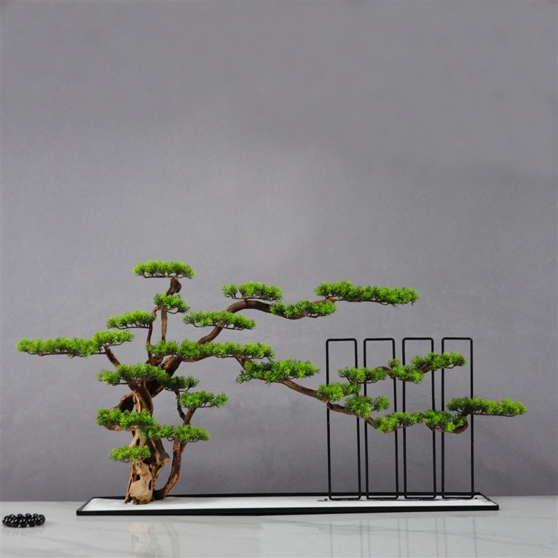 新中式迎客松家居摆件枯山水假山沙盘实木杜鹃根摆件创意桌面摆件