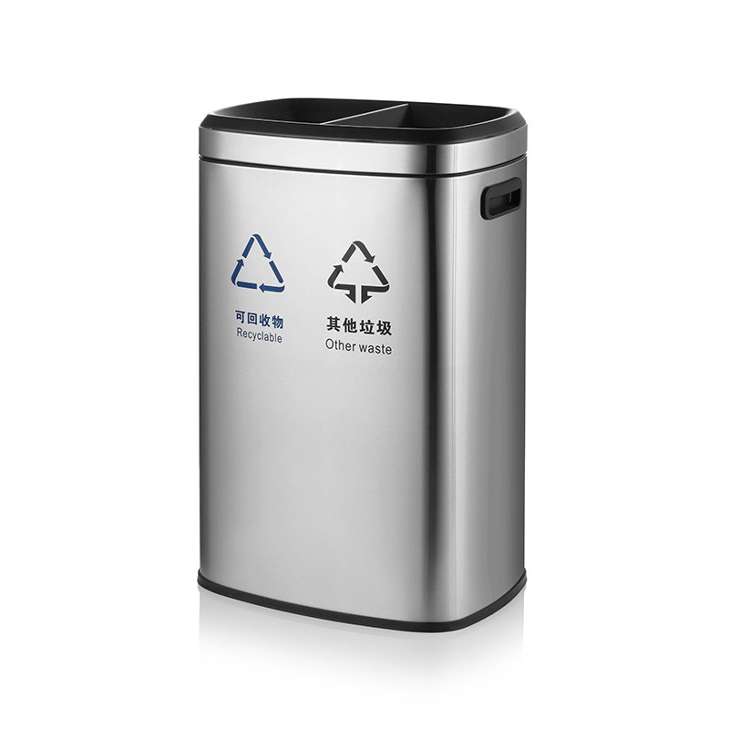 不锈钢无盖分类垃圾桶环内厨房36L干湿分离商用单位环境桶大号50L