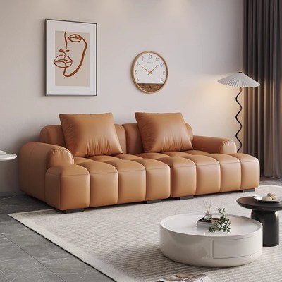 奶油风猫抓皮泡芙沙发小户型客厅简约出租屋公寓直排窄版布艺沙发