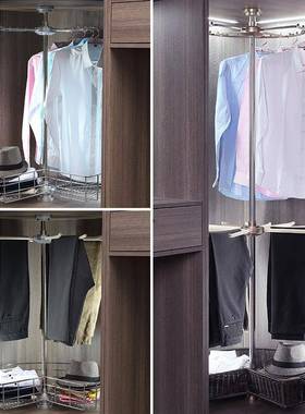 5ZV7衣帽间旋转衣架置物架衣柜挂衣架转角柜挂衣杆裤架五金配