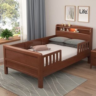 全实木老人床带护栏扶手老式高脚硬板床1米1.2养老院老年人单人床