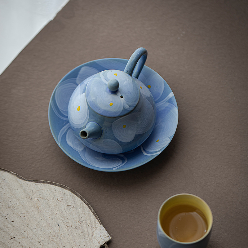 茶人诧寂风粉引手绘壶承家用茶壶盖碗托小型茶台干泡盘茶道配件