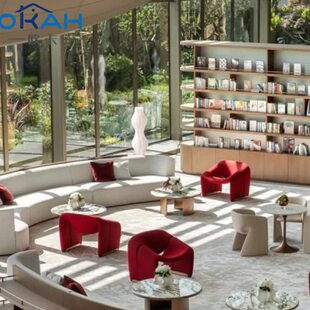 现代美容院酒店大堂接待区弧形沙发售楼处卡座样板房异型家具定制