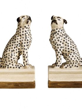 创意纯手工动物客厅摆件门厅书房书桌装饰陶瓷斑点狗桌面摆放698