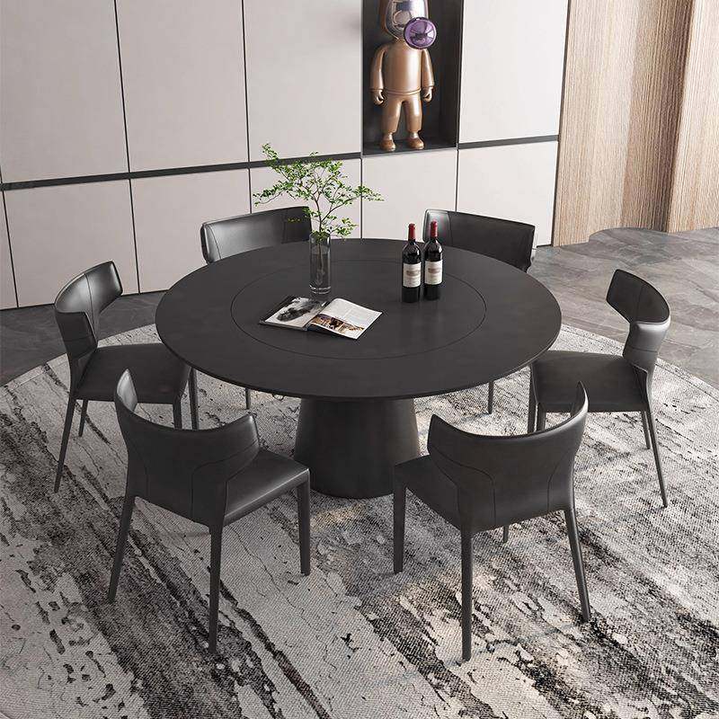 意式极简岩板家用高端轻奢带内嵌转盘一体纯黑色网红高级圆型餐桌,收纳整理,烫衣板及配件,淘宝优惠券,粉丝福利购,淘宝优惠卷