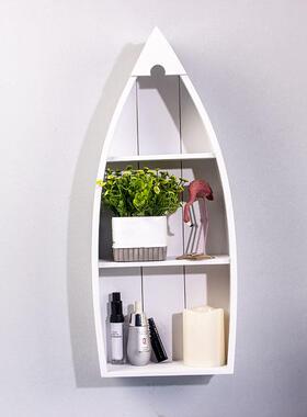 新款地中海装饰船形家居置物架海洋风MDF密度板三层隔间装饰船柜