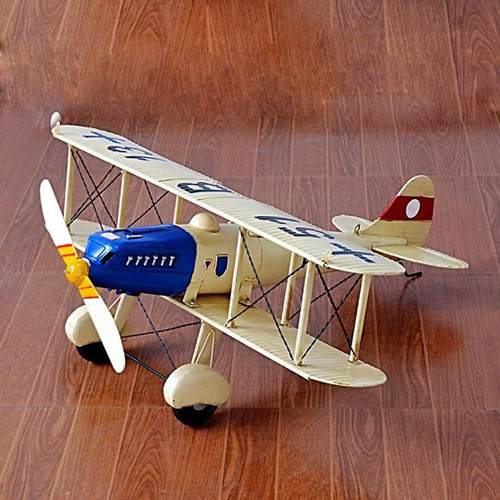 复古铁艺双翼飞机模型摆件大型战斗机吊装挂饰家居软装道具