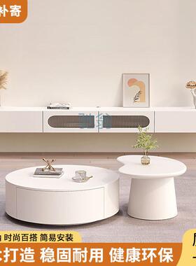 fLE岩板风简约电视柜圆形白色电视柜小户型挂墙岩板组合客厅电视