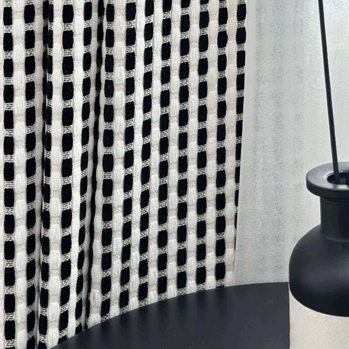 1PC新款黑白高级格子窗帘客厅卧室装饰窗帘个性装饰穿杆窗纱窗