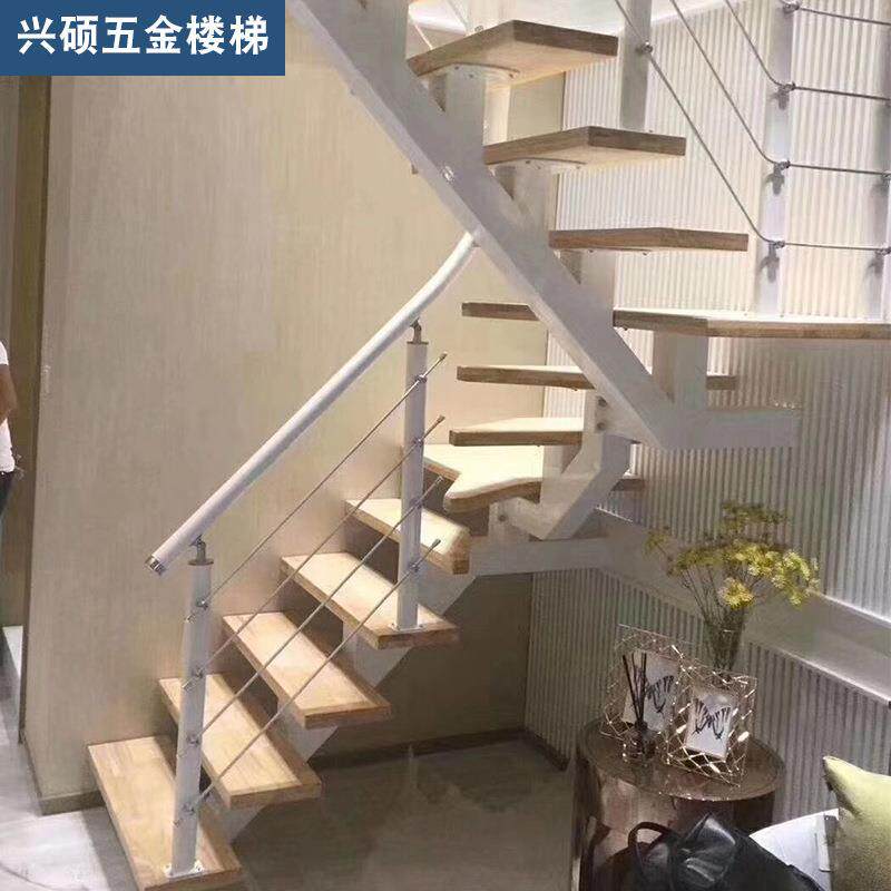 斜梁楼梯室内复式阁楼跃层护栏直梯转角钢木楼梯别墅旋转楼梯