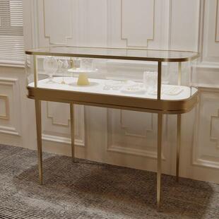 高档椭圆珠宝首饰展示柜不锈钢展示柜中岛玻璃柜台弧形珠宝柜