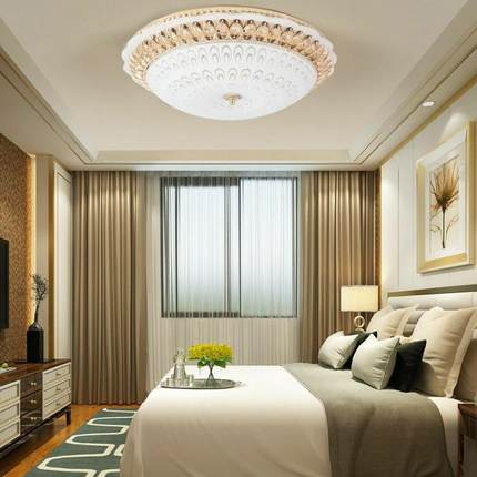 欧式吸顶灯led卧室灯金色圆形水晶灯简约温馨房间灯阳台过道灯具