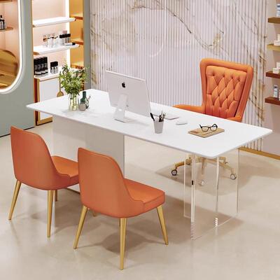 美容院医美咨询室接待洽谈面诊桌意式轻奢亚克力办公桌设计师书桌