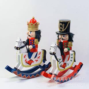 30CM木质胡桃夹子木偶摇马骑兵士兵木质工艺品创意摆件