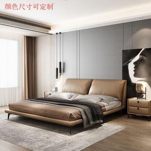 新款意式极简真皮床主卧现代简约轻奢软包实木床大象耳朵皮床婚床