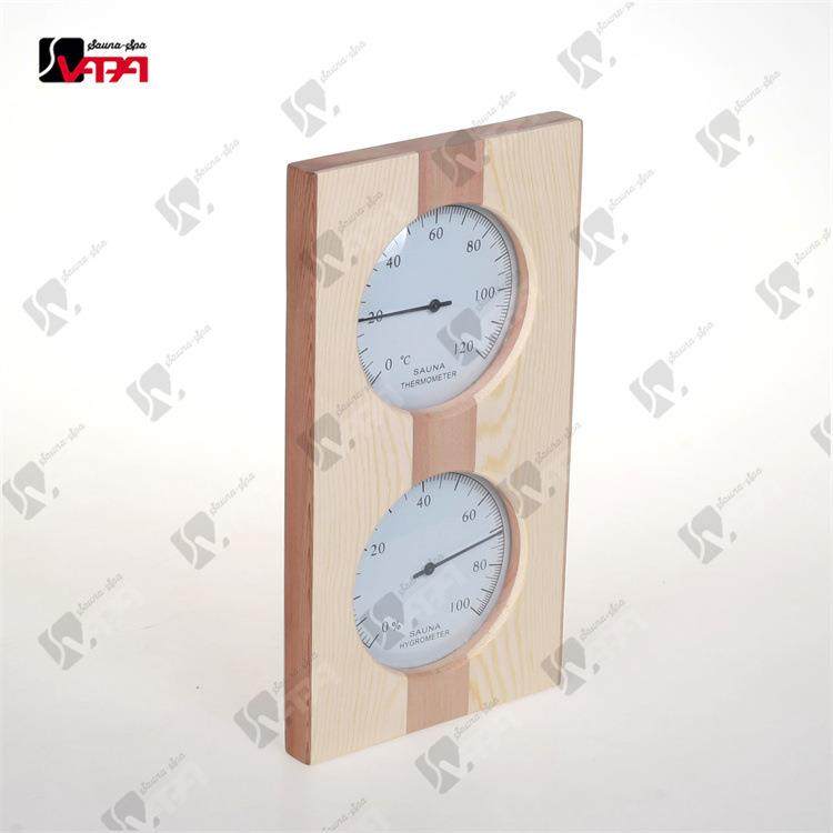 新款出口型加拿大无节红雪松+松木拼接双表温湿度计桑拿配件