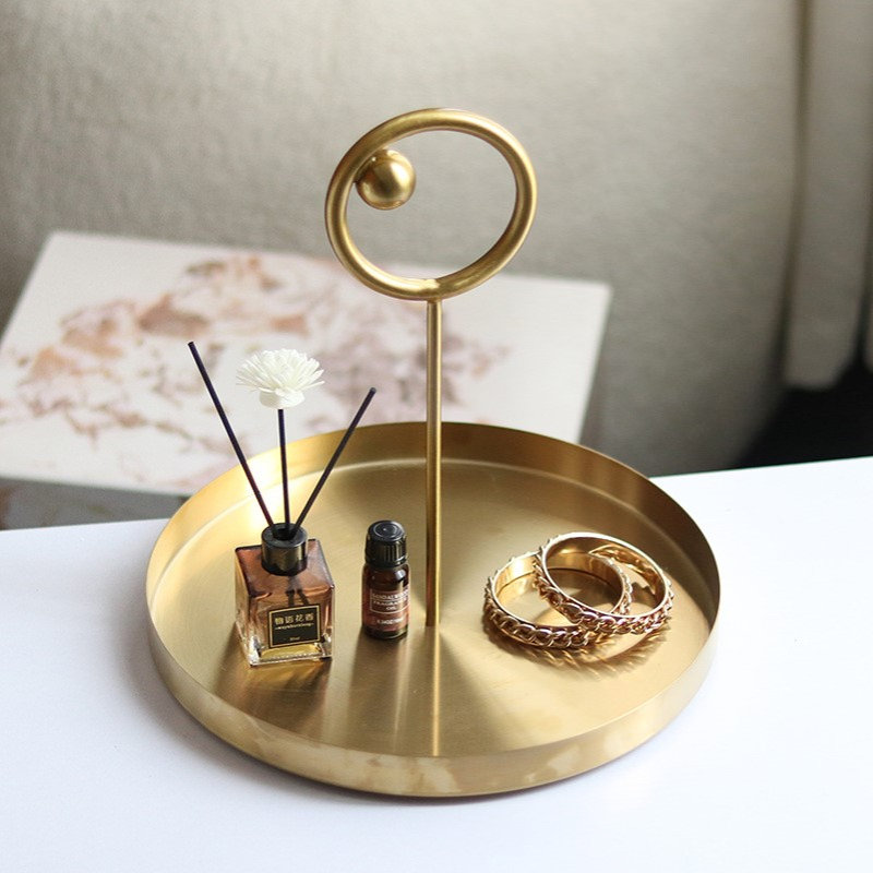 北欧轻奢创意点线圆环托盘摆件卧室客厅电视柜样板房水果盘装饰品