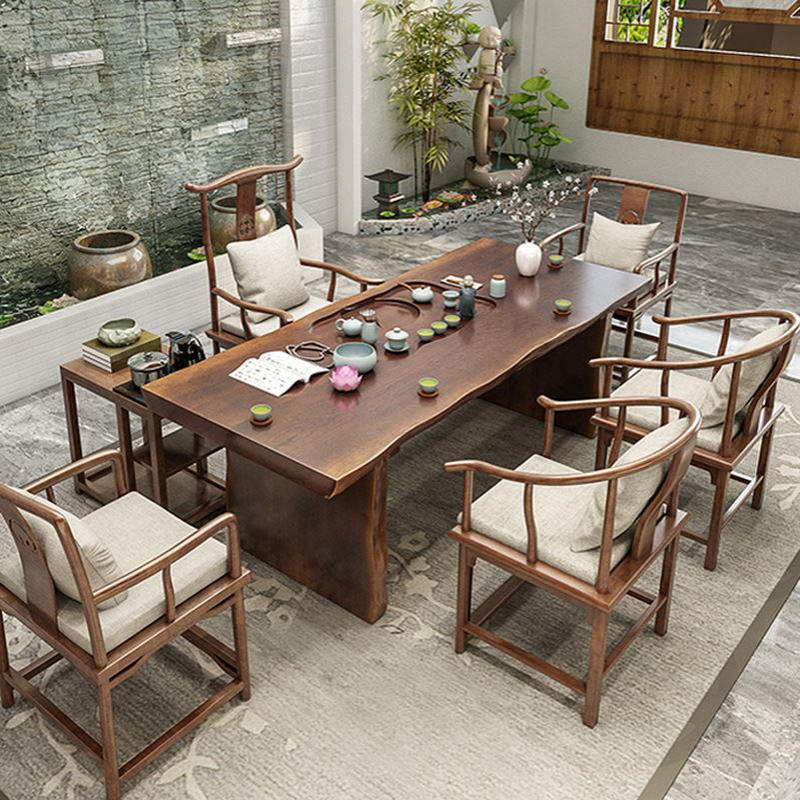 新中式茶台实木整板阳台泡茶桌椅组合一桌五椅功夫大板茶桌茶几