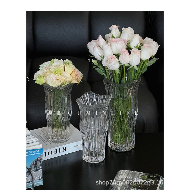 波浪流川花瓶透明水培客厅餐桌样板间插花器摆件软装饰品欧式