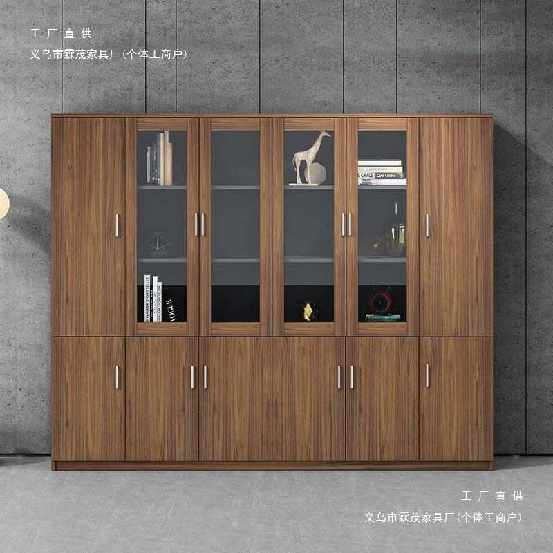 办公玻璃门档案资料储物文件柜办公室木质书柜一体靠墙桌上文件柜